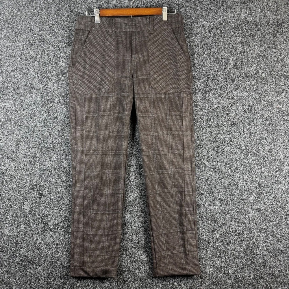 Democracy Womens Brown Plaid High Rise Straight Leg Cuffed Trousers BN22139Z5E M - Picture 1 of 8
